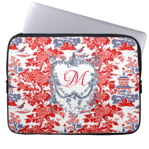 Chinoiserie Delft Frans rood blauw monogram Laptop Sleeve