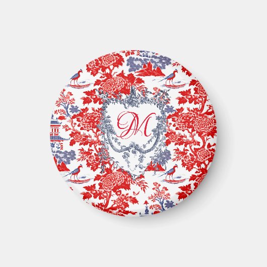  Chinoiserie Delft Frans rood blauw monogram Magneet (Voorkant)