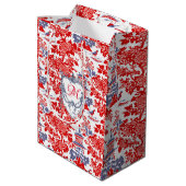 Chinoiserie Delft Frans rood blauw monogram Medium Cadeauzakje (Achterkant Gekanteld)