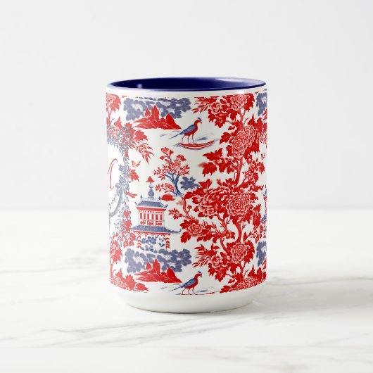 Chinoiserie Delft Frans rood blauw monogram Mok (Midden)