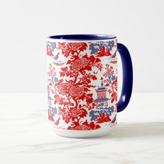 Chinoiserie Delft Frans rood blauw monogram Mok (Voorkant rechts)