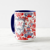 Chinoiserie Delft Frans rood blauw monogram Mok (Voorkant links)
