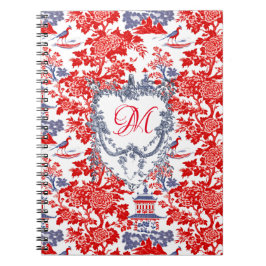  Chinoiserie Delft Frans rood blauw monogram Notitieboek