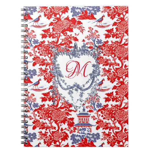  Chinoiserie Delft Frans rood blauw monogram Notitieboek (Voorkant)