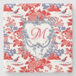  Chinoiserie Delft Frans rood blauw monogram Stenen Onderzetter