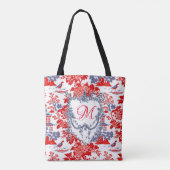 Chinoiserie Delft Frans rood blauw monogram Tote Bag (Achterkant)