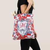  Chinoiserie Delft Frans rood blauw monogram Tote Bag (Dichtbij)