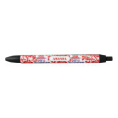  Chinoiserie Delft Frans rood blauw monogram Zwarte Inkt Pen (Voorkant)