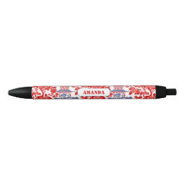  Chinoiserie Delft Frans rood blauw monogram Zwarte Inkt Pen