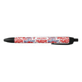 Chinoiserie Delft Frans rood blauw monogram Zwarte Inkt Pen (Bodem)