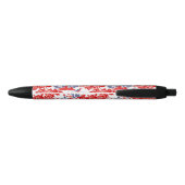 Chinoiserie Delft Frans rood blauw monogram Zwarte Inkt Pen (Achterkant)