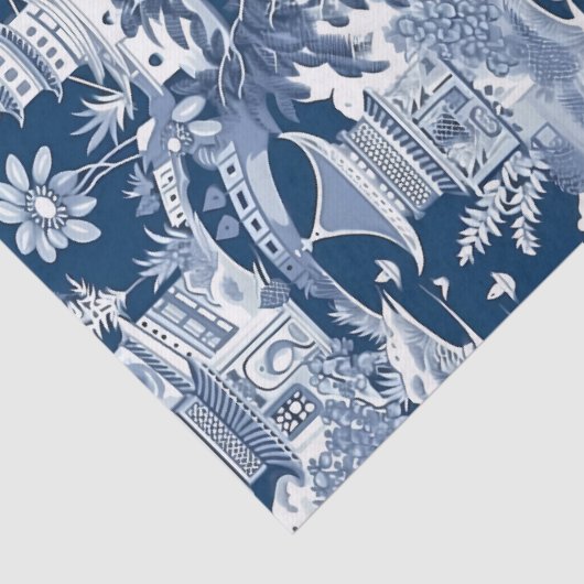 Chinoiserie Donkerblauw en wit Decoupage Tissuepapier (Detail)