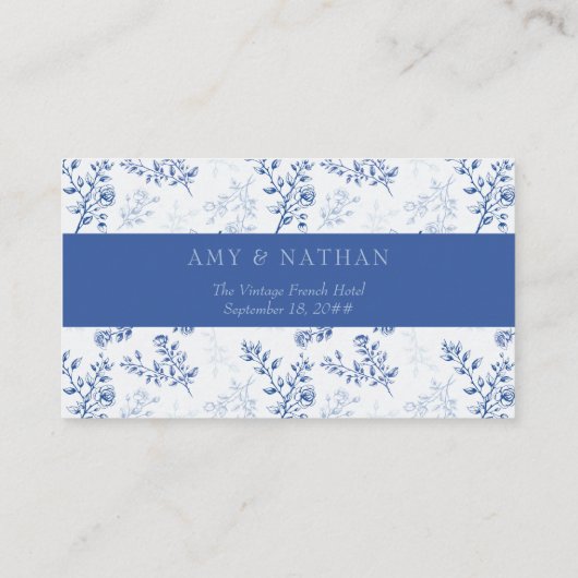Chinoiserie dubbelzijdig Blauw Bruiloft Plaatskaartje (Achterkant)
