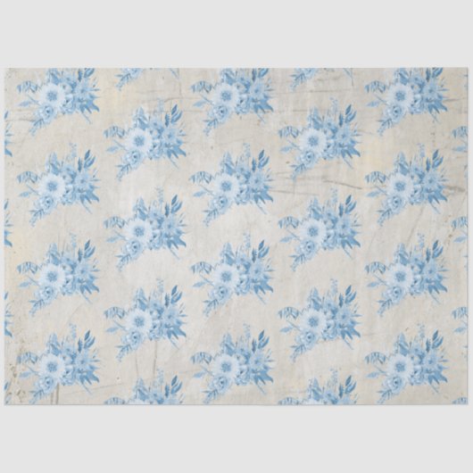 Chinoiserie Dusty Blue Grey Bloemenboeket Tissuepapier (Voorkant)