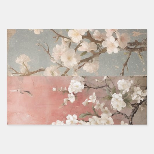 Chinoiserie Dusty Pink Cherry Blossom Background Inpakpapier Vel (Voorkant 3)