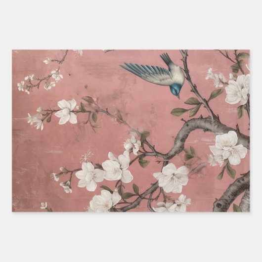 Chinoiserie Dusty Pink Cherry Blossom Background Inpakpapier Vel (Voorkant)