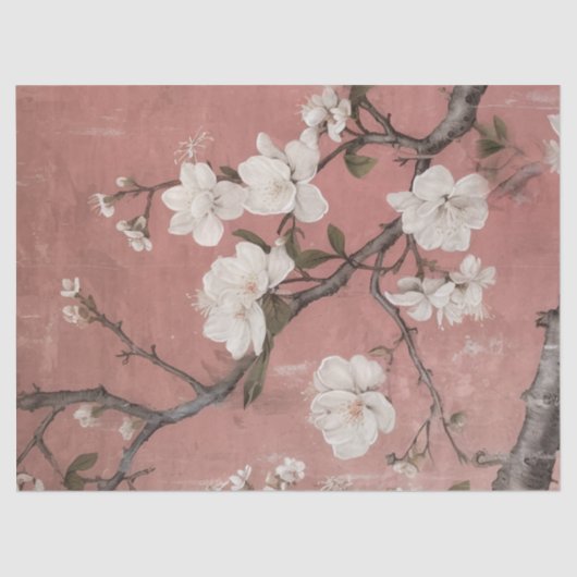 Chinoiserie Dusty Pink Cherry Blossom Background Tissuepapier (Voorkant)