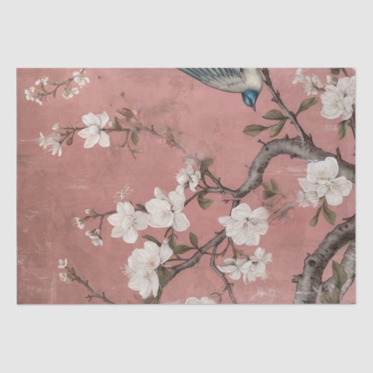 Chinoiserie Dusty Pink Cherry Blossom Background Tissuepapier (Voorkant)