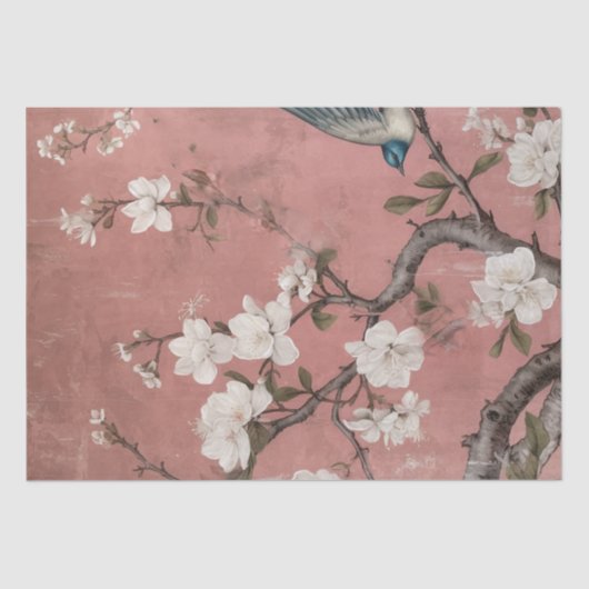 Chinoiserie Dusty Pink Cherry Blossom Background Tissuepapier (Voorkant)