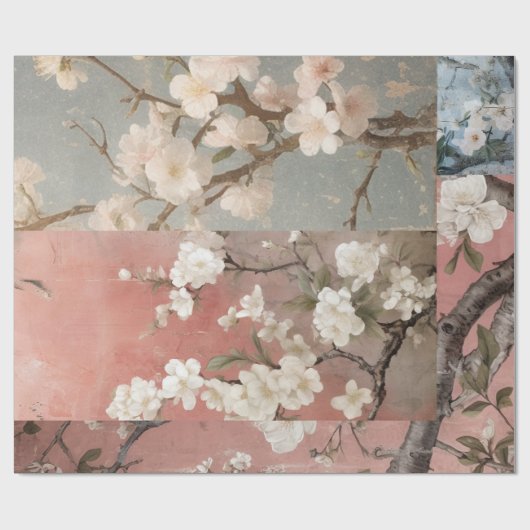 Chinoiserie Dusty Pinks & Blues Collage Cadeaupapier (Vlak)