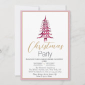 Chinoiserie Dusty Roze en Rode Pagode Kerstmis Kaart (Voorkant)