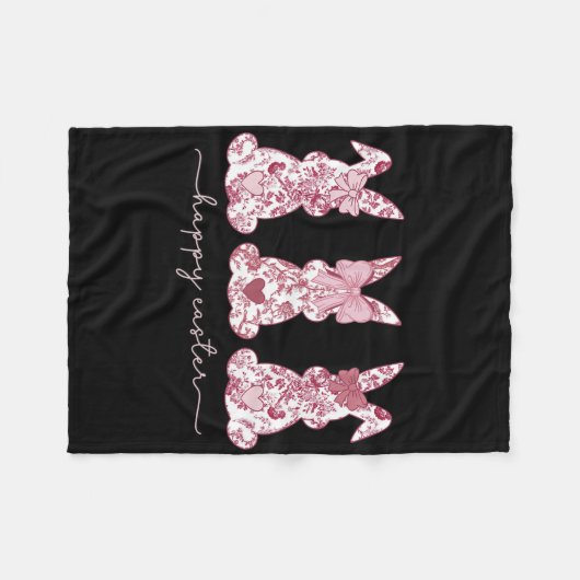 Chinoiserie Easter Bunny Pink Bow Coquette Schatti Fleece Deken (Voorkant (Horizontaal))