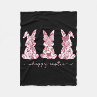 Chinoiserie Easter Bunny Pink Bow Coquette Schatti Fleece Deken