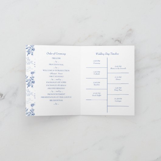 Chinoiserie Elegant Blauw Bloemen Bruiloft Program (Binnen)