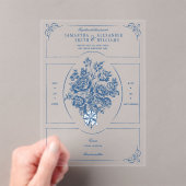 Chinoiserie Elegant Blauw Boeket Victoriaans bruil Acryl Uitnodigingen (Insitu (Draagbaar))