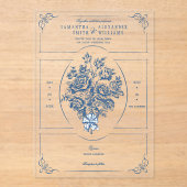 Chinoiserie Elegant Blauw Boeket Victoriaans bruil Acryl Uitnodigingen (Voorkant)