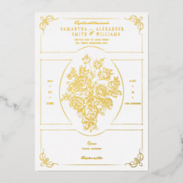 Chinoiserie Elegant Blauw Boeket Victoriaans bruil Folie Uitnodiging