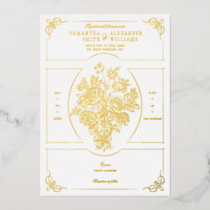 Chinoiserie Elegant Blauw Boeket Victoriaans bruil Folie Uitnodiging