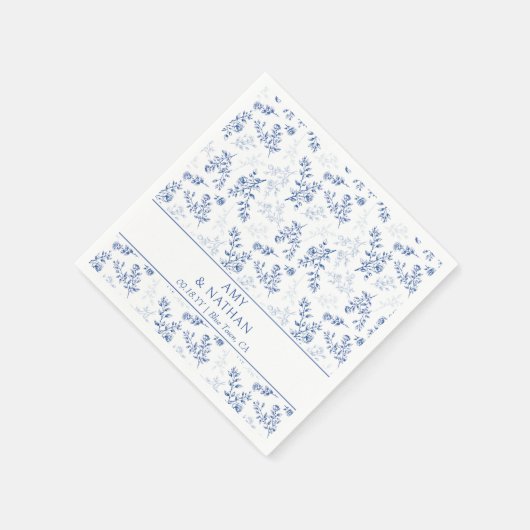 Chinoiserie Elegant Bloemen Blauw en Wit Bruiloft Servet (Hoek)