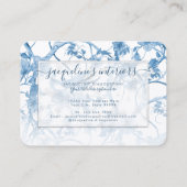 Chinoiserie Elegant Floral Dusty Blue Bird Visitekaartje (Achterkant)