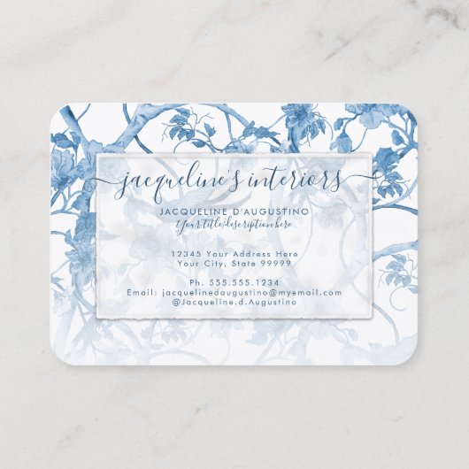 Chinoiserie Elegant Floral Dusty Blue  Bird Visitekaartje (Achterkant)