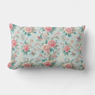 Chinoiserie Elegant Roze en Aqua Floral Bird Kussen