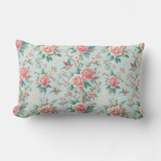 Chinoiserie Elegant Roze en Aqua Floral Bird Kussen