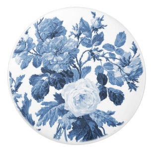 Chinoiserie Engels Roos Floral Delfts Blauw Wit Keramische Knop
