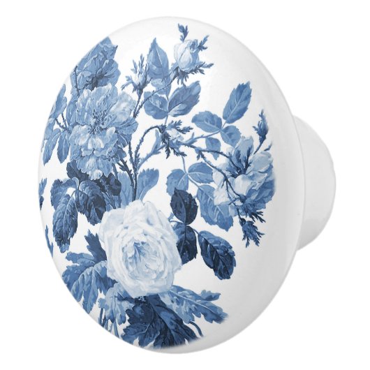 Chinoiserie Engels Roos Floral Delfts Blauw Wit Keramische Knop (Rechts)