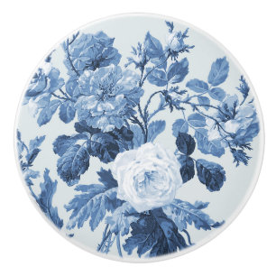 Chinoiserie Engels Roos Floral Frans Blauw Wit Keramische Knop