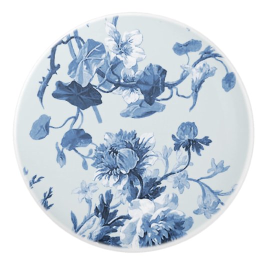 Chinoiserie Engels Roos Floral Frans Blauw Wit Keramische Knop (Voorkant)