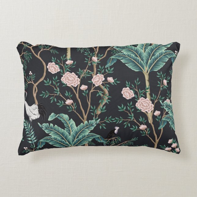 Chinoiserie Exotic Birds:  Bananenboomwand Accent Kussen (Voorkant)