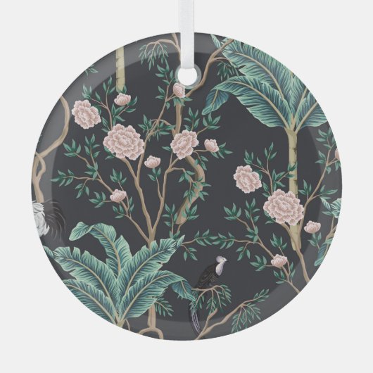 Chinoiserie Exotic Birds: Bananenboomwand Glas Ornament (Voorkant)