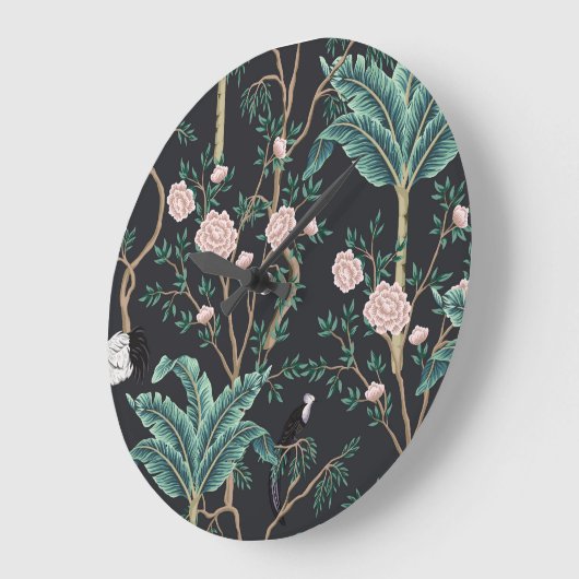 Chinoiserie Exotic Birds:  Bananenboomwand Grote Klok (Hoek)