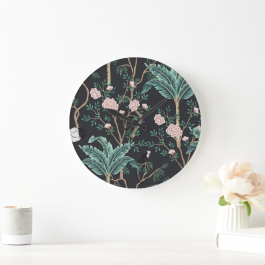 Chinoiserie Exotic Birds:  Bananenboomwand Grote Klok (Huis)