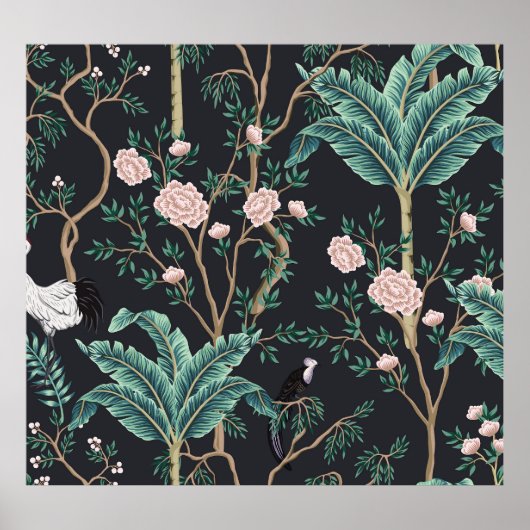 Chinoiserie Exotic Birds:  Bananenboomwand Poster (Voorkant)