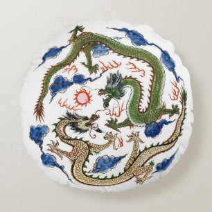 Chinoiserie Famille Verte Draken  Rond Kussen