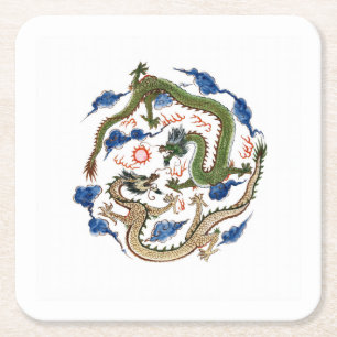 Chinoiserie Famille Verte Draken Vlammende Parel Kartonnen Onderzetters