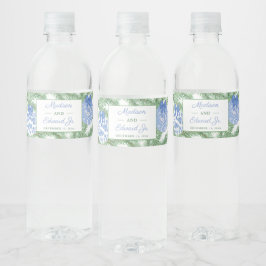 Chinoiserie Fir Tree Blue Wedding Shower Waterfles Etiket