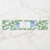 Chinoiserie Fir Tree Blue Wedding Shower Waterfles Etiket (Enkel label)